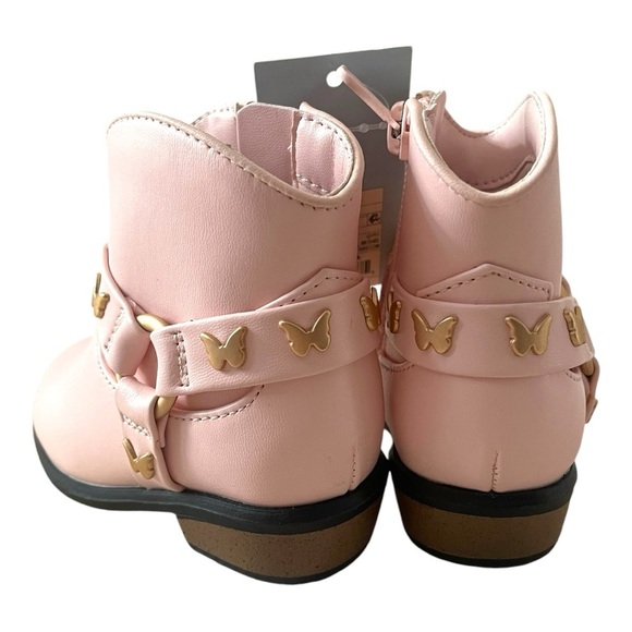 037 Cat & Jack Pink Kids Boots with Gold Butterfly Accents - Picture 4 of 8